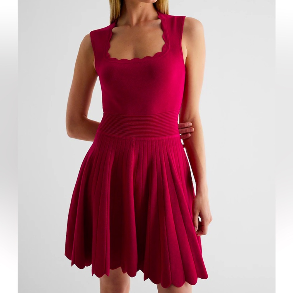 Express scalloped red sweater dress